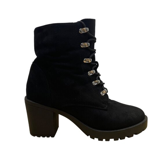 Liliana Womens Black Lace-Up All-Weather Design Chunky Heel Ankle Boots Size 7 - Picture 1 of 10